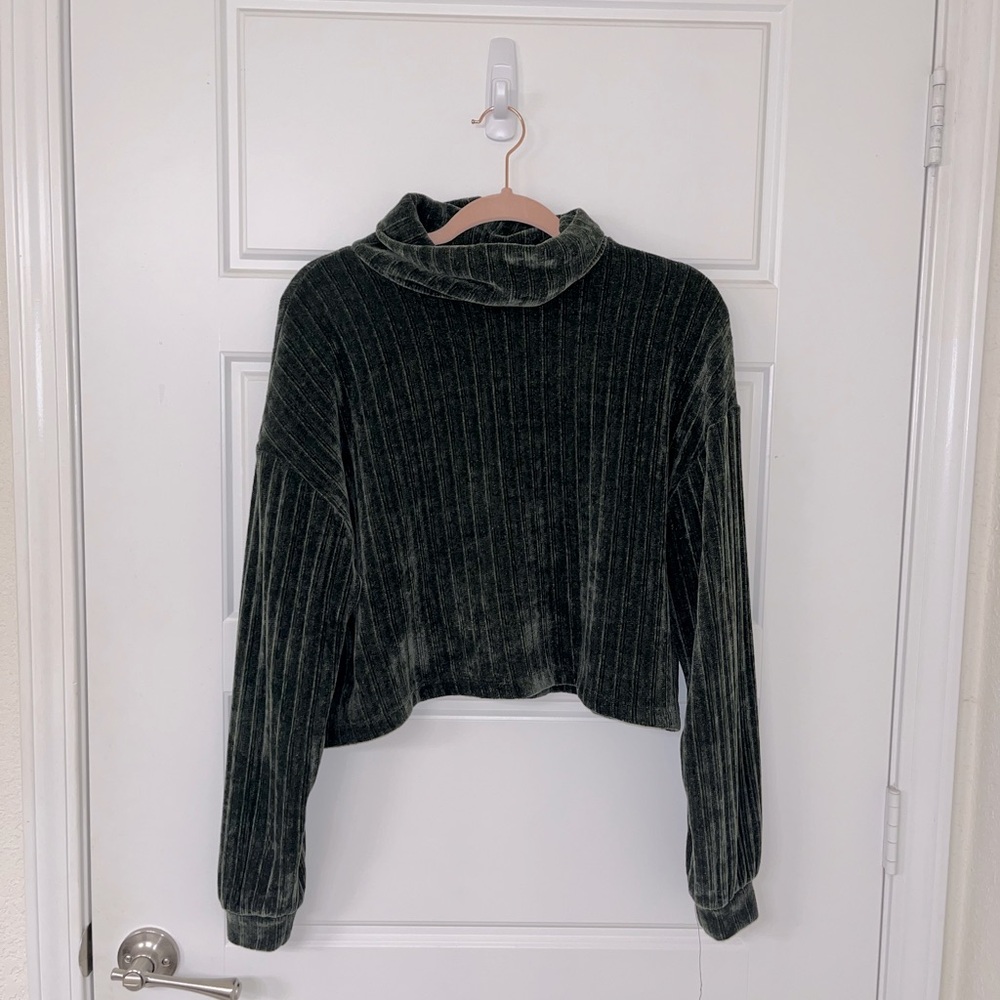 Cropped Velvet Turtleneck